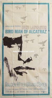 b590 BIRDMAN OF ALCATRAZ three-sheet movie poster '62 Burt Lancaster, Malden