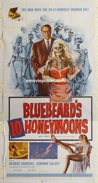 b594 BLUEBEARD'S 10 HONEYMOONS three-sheet movie poster '60 George Sanders