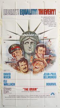 b597 BRAIN three-sheet movie poster '69 David Niven, Jean-Paul Belmondo