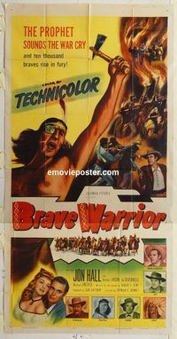 b598 BRAVE WARRIOR three-sheet movie poster '52 Jon Hall, Christine Larsen