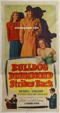 b600 BULLDOG DRUMMOND STRIKES BACK three-sheet movie poster '47 Randall