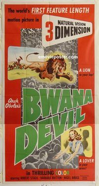 b602 BWANA DEVIL three-sheet movie poster '53 first 3-D feature film!