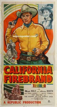 b605 CALIFORNIA FIREBRAND three-sheet movie poster '48 Monte Hale, Booth