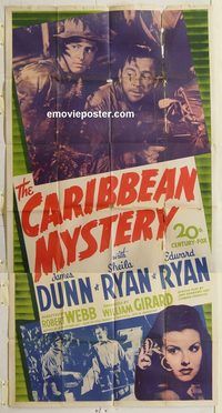 b606 CARIBBEAN MYSTERY three-sheet movie poster '45 James Dunn, Ryan