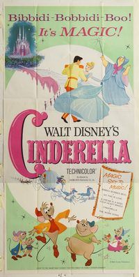 b612 CINDERELLA three-sheet movie poster R65 Walt Disney classic cartoon!