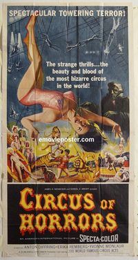 b613 CIRCUS OF HORRORS three-sheet movie poster '60 AIP, Anton Diffring