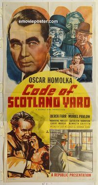 b616 CODE OF SCOTLAND YARD three-sheet movie poster '48 Oscar Homolka, Farr