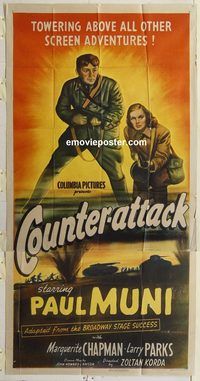 b621 COUNTER-ATTACK three-sheet movie poster '45 Paul Muni, Chapman