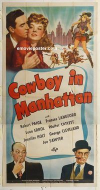 b624 COWBOY IN MANHATTAN three-sheet movie poster '43 Paige, Langford