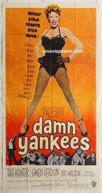 b630 DAMN YANKEES three-sheet movie poster '58 baseball, sexy Gwen Verdon!