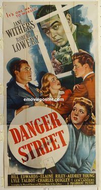 b631 DANGER STREET three-sheet movie poster '47 Jane Withers, Lowery