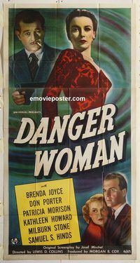 b632 DANGER WOMAN three-sheet movie poster '46 Brenda Joyce, Don Porter