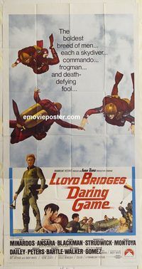 b633 DARING GAME three-sheet movie poster '68 Lloyd Bridges, sky-diving!