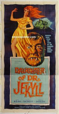 b635 DAUGHTER OF DR JEKYLL three-sheet movie poster '57 John Agar, Ulmer