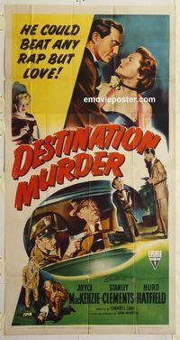 b641 DESTINATION MURDER three-sheet movie poster '50 MacKenzie, film noir!