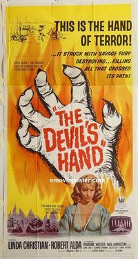 b647 DEVIL'S HAND three-sheet movie poster '61 wild voodoo horror!