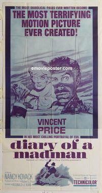 b648 DIARY OF A MADMAN three-sheet movie poster '63 Vincent Price, Le Borg