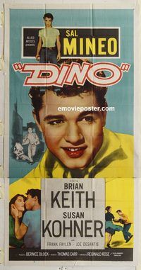b649 DINO three-sheet movie poster '57 Sal Mineo, Brian Keith, teen rebels!