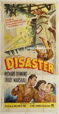 b650 DISASTER three-sheet movie poster '48 Richard Denning, Trudy Marshall