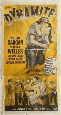 b655 DYNAMITE three-sheet movie poster '49 William Gargan, laugh at death!