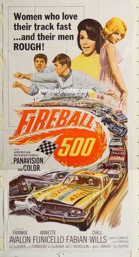 b666 FIREBALL 500 three-sheet movie poster '66 car racing, Frankie Avalon