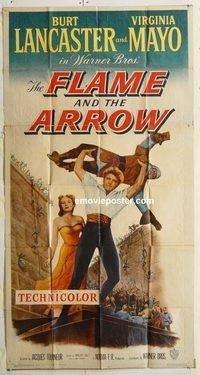 b668 FLAME & THE ARROW three-sheet movie poster '50 Burt Lancaster, Mayo
