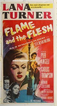 b669 FLAME & THE FLESH three-sheet movie poster '54 Lana Turner, Angeli