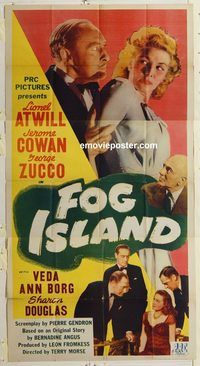 b670 FOG ISLAND three-sheet movie poster '45 Lionel Atwill, George Zucco