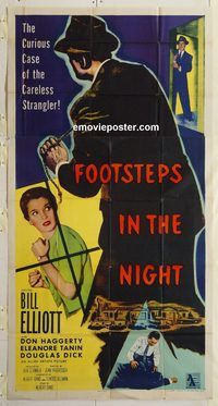 b672 FOOTSTEPS IN THE NIGHT three-sheet movie poster '57 Wild Bill Elliott!