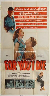 b673 FOR YOU I DIE three-sheet movie poster '48 John Reinhardt film noir!