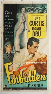 b674 FORBIDDEN three-sheet movie poster '54 Tony Curtis, Joanne Dru