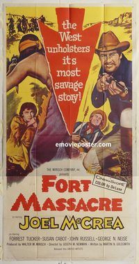 b676 FORT MASSACRE three-sheet movie poster '58 Joel McCrea, Forrest Tucker