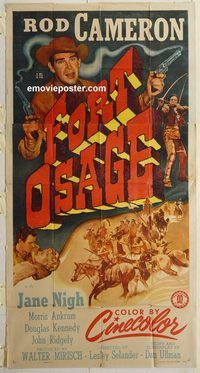 b677 FORT OSAGE three-sheet movie poster '52 Rod Cameron, Jane Nigh