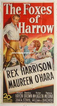 b678 FOXES OF HARROW three-sheet movie poster '47 Rex Harrison, O'Hara