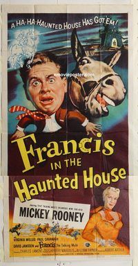 b679 FRANCIS IN THE HAUNTED HOUSE three-sheet movie poster '56 Rooney
