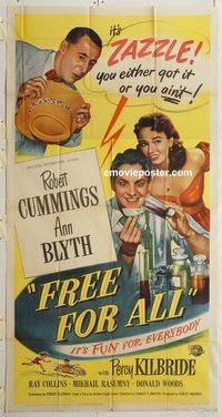 b680 FREE FOR ALL three-sheet movie poster '49 Robert Cummings, Ann Blyth