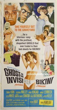 b693 GHOST IN THE INVISIBLE BIKINI three-sheet movie poster '66 Karloff