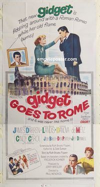 b694 GIDGET GOES TO ROME three-sheet movie poster '63 Darren, Cindy Carol