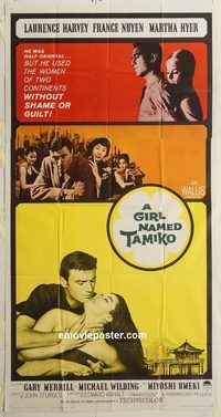 b695 GIRL NAMED TAMIKO three-sheet movie poster '62 Laurence Harvey, Nuyen