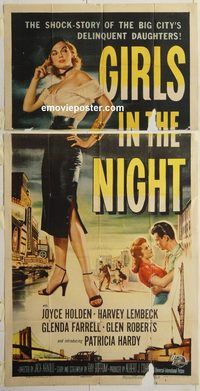 b696 GIRLS IN THE NIGHT three-sheet movie poster '53 great bad girl image!
