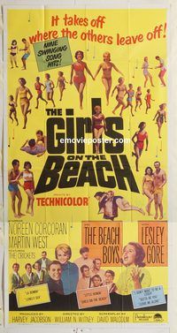 b697 GIRLS ON THE BEACH three-sheet movie poster '65 The Beach Boys