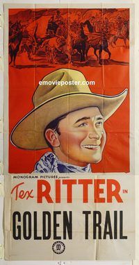 b700 GOLDEN TRAIL three-sheet movie poster '40 Tex Ritter, western!