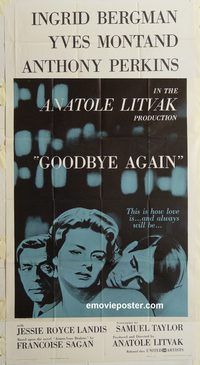 b702 GOODBYE AGAIN three-sheet movie poster '61 Ingrid Bergman, Montand