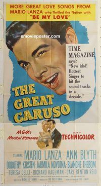 b703 GREAT CARUSO three-sheet movie poster '51 Mario Lanza, Ann Blyth