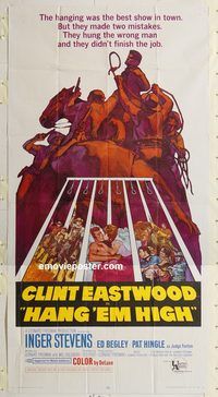b705 HANG 'EM HIGH three-sheet movie poster '68 Clint Eastwood classic!
