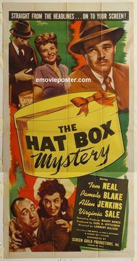 b707 HAT BOX MYSTERY three-sheet movie poster '46 Tom Neal, Pamela Blake