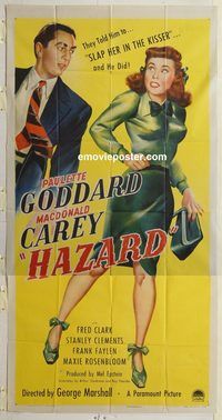 b710 HAZARD three-sheet movie poster '48 Paulette Goddard, Macdonald Carey