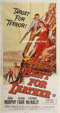 b712 HELL BENT FOR LEATHER three-sheet movie poster '60 Audie Murphy