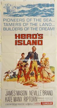 b714 HERO'S ISLAND three-sheet movie poster '62 James Mason, Neville Brand