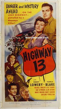b716 HIGHWAY 13 three-sheet movie poster '49 Robert Lowery, Pam Blake